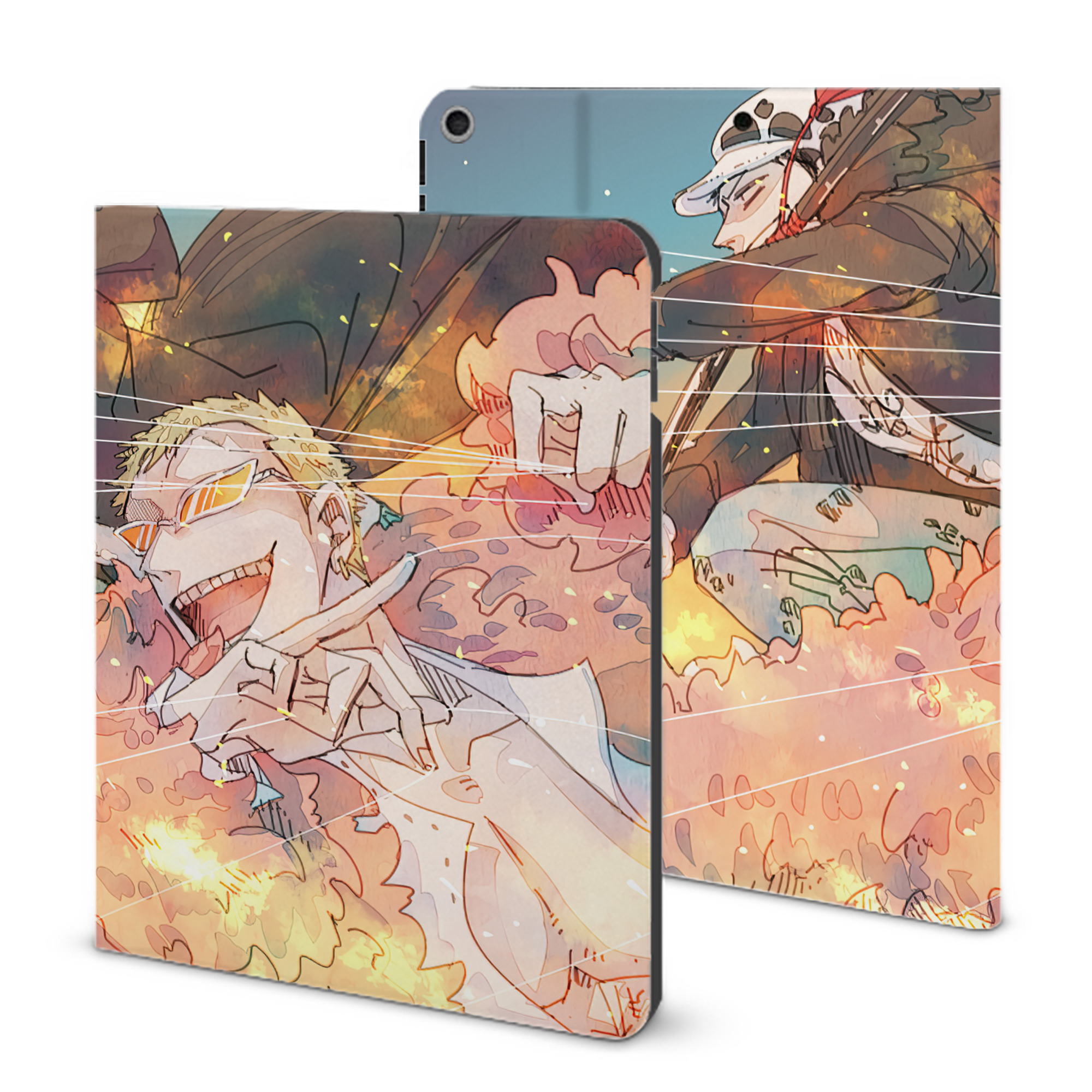 ワンピース ONE PIECE IPad ケース ブック型 PUレザー TPU 耐衝撃 軽量 薄型 ペン収納なし 全面保護 IPad 各モデル対応